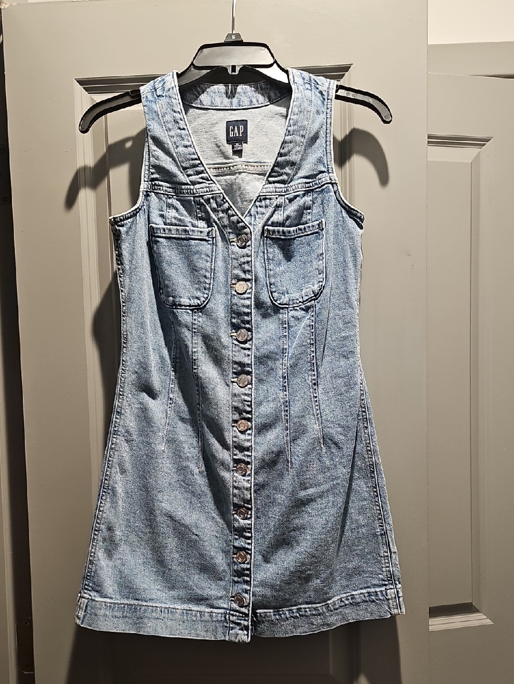 GAP Light Blue Sleeveless Denim Button Dress